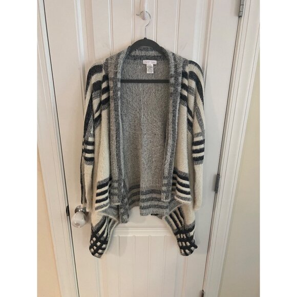 Emory Park Open Front Super‎ Soft Cardigan With Black & White Stripes Sz Large - Picture 1 of 4